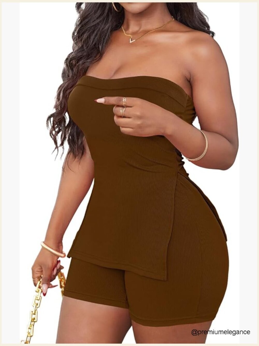 Women 2 Piece Ribbed Tube Top & Short Set Summer Outfits